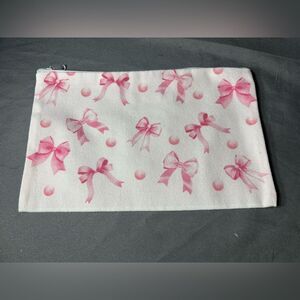New Pink Bow Print Zip Pouch